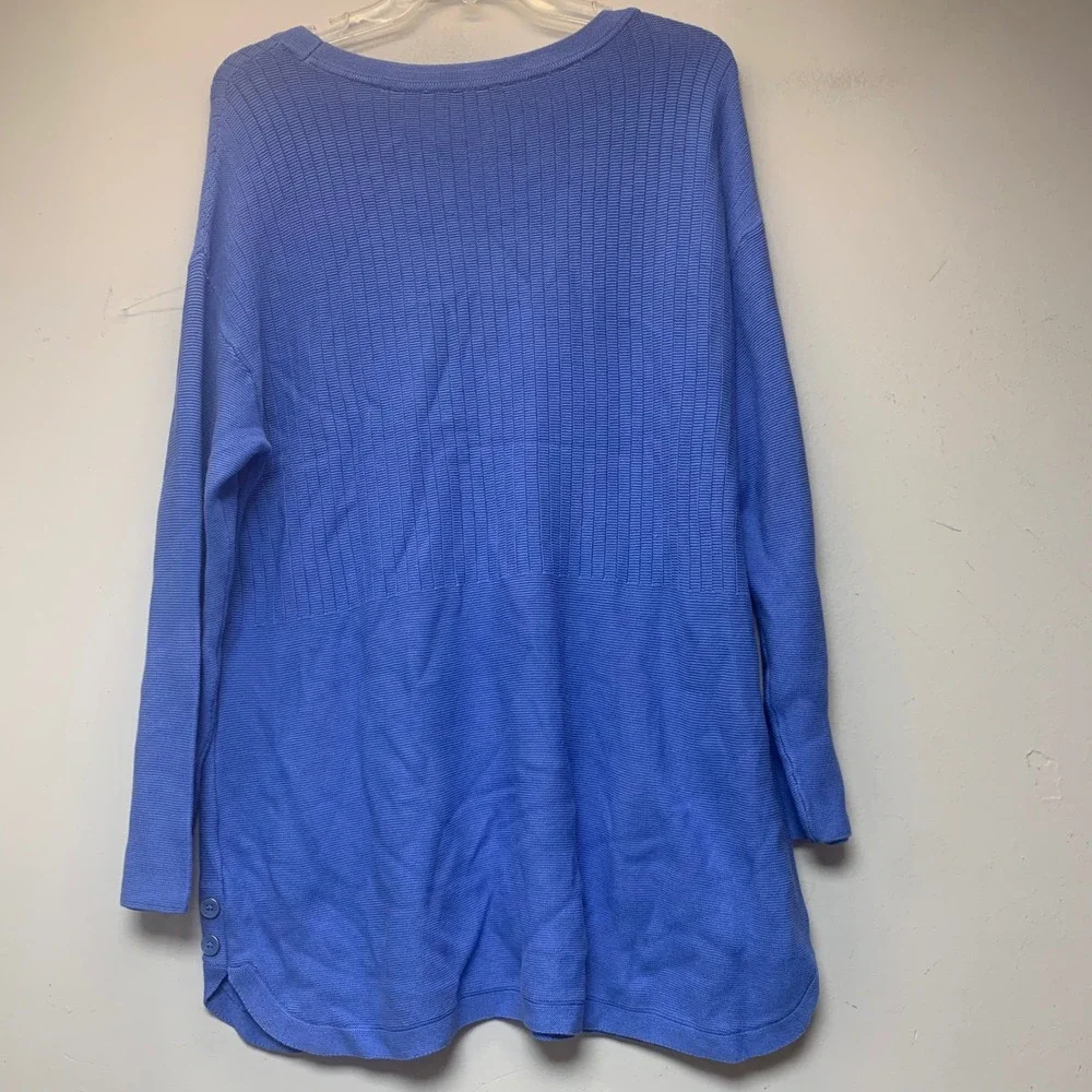 Talbots Tunic Sweater Womens X Blue Excellent Cotton Rayon Side Button Knit